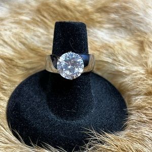 CZ Solitaire Stainless Steel Wide Band Ring Size 6